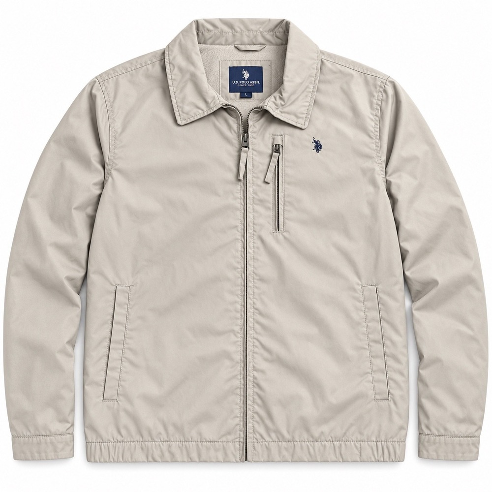 US Polo Assn Mens Gray Full Zip Fleece Lined Golf Jacket Large Pocket Logo